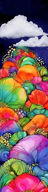 Free printable abstract cloud art bookmark featuring floating clouds over abstract plants art